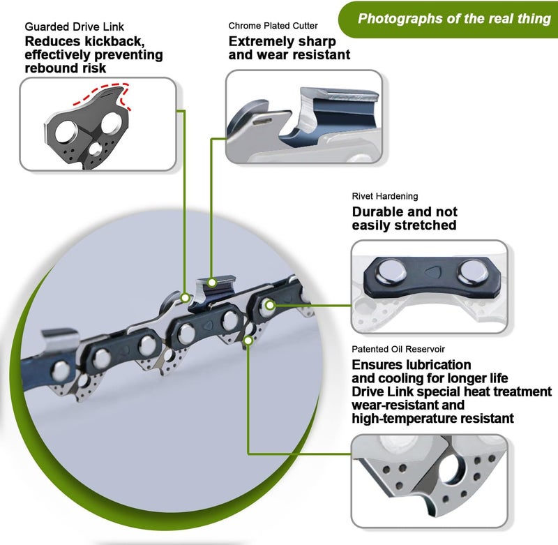 V-MODEST 3-Pack 16 Inch Chainsaw Chains, 56 Drive Links, 3/8"LP, .050" Gauge, Replacement Chain Fits Oregon CS1400 Craftsman CMECS600 S1600 Greenworks CS60L02 - Image 2